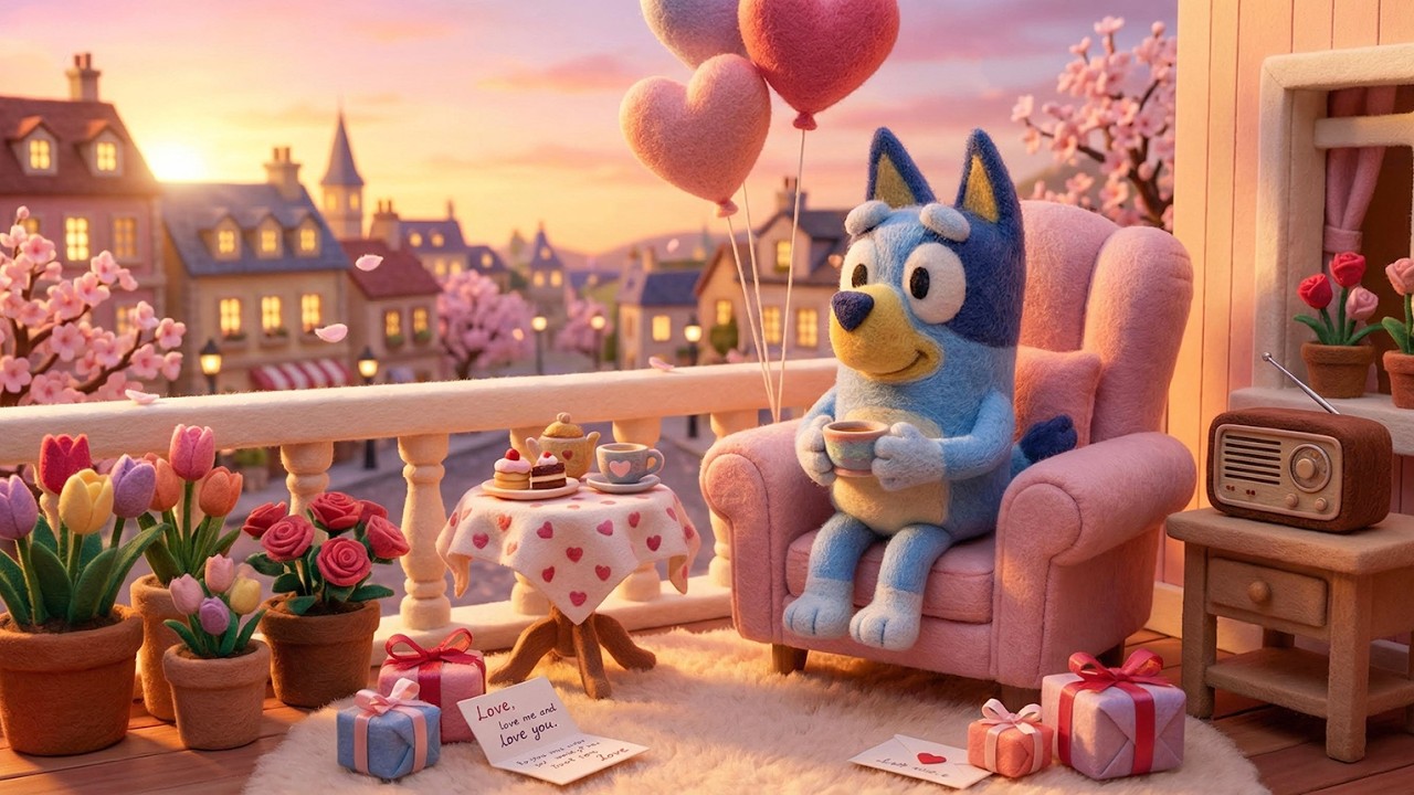 Bluey’s Spring Sunset Balcony 🌸🌅 Smooth Lofi Jazz for Rest, Study & Daydreaming