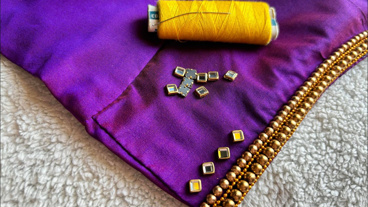 Very grand & heavy kundan & bead work bridal blouse design with normal needle #easy #simple #bridal