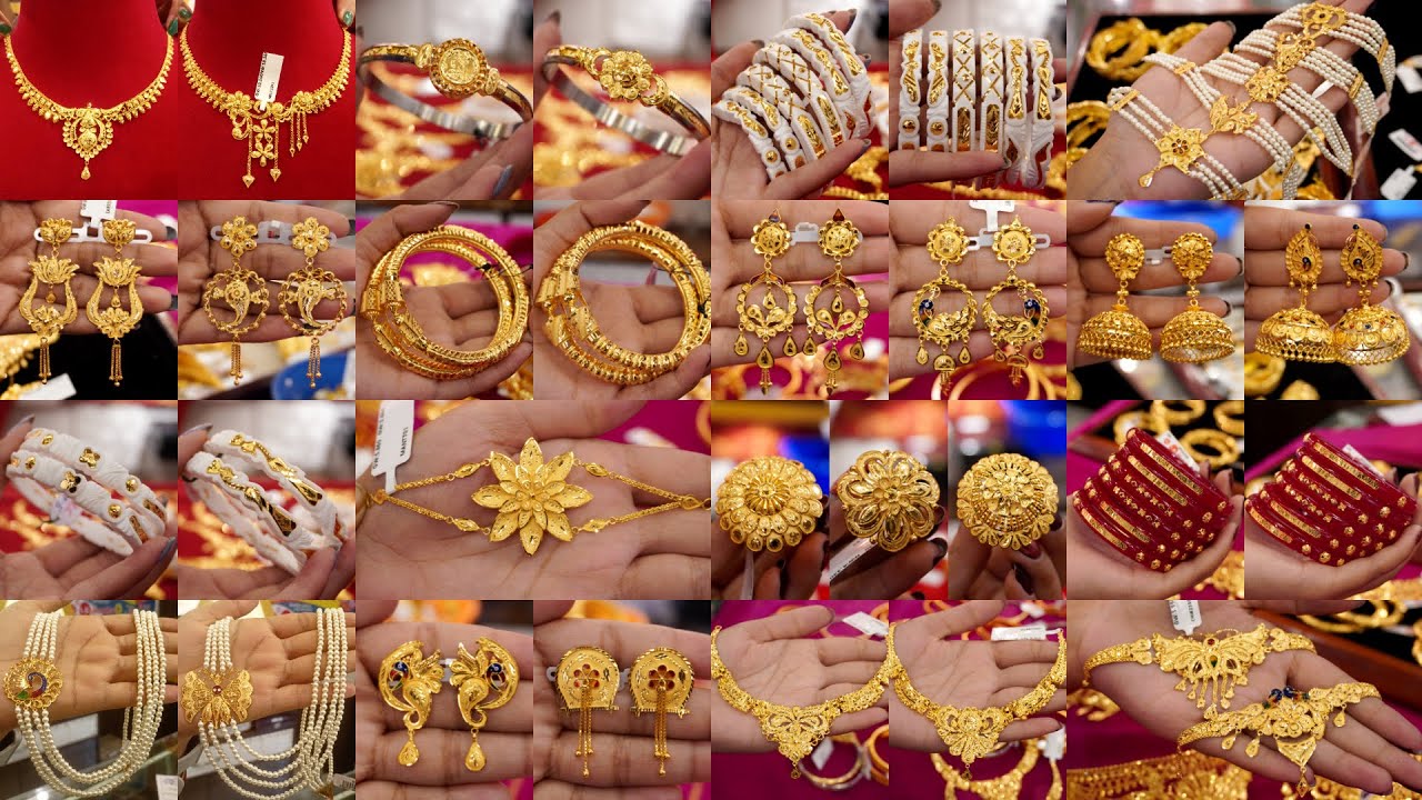 Biyer Sob Rokom Goyna Matro 1 Gram Theke 😍 Gold Jewellery | Earrings/Necklace/Bala/Angti/Choker 8