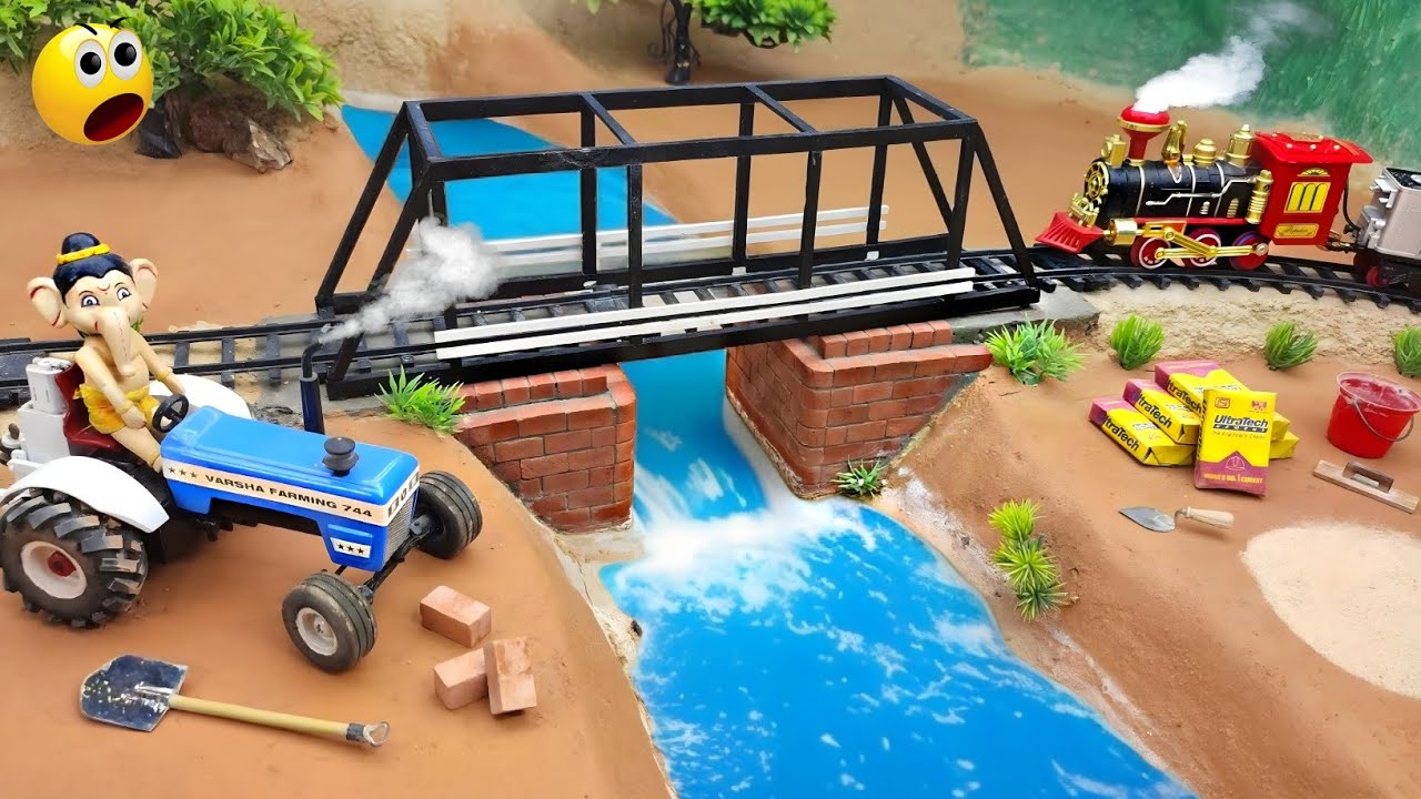 Diy tractor Build a mini concrete metal structure bridge for Train | Engineering science project