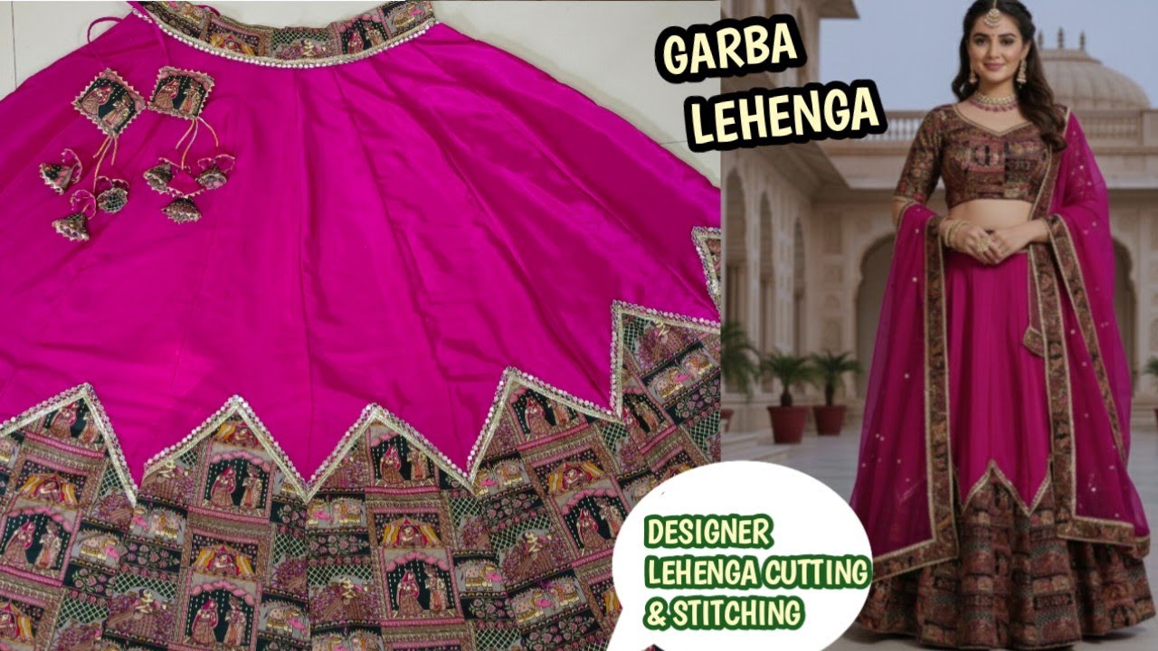 ✨ Lehenga Cutting and stitching | Royal Pink Mirror Border Lehenga Design | Traditional Wedding Wear