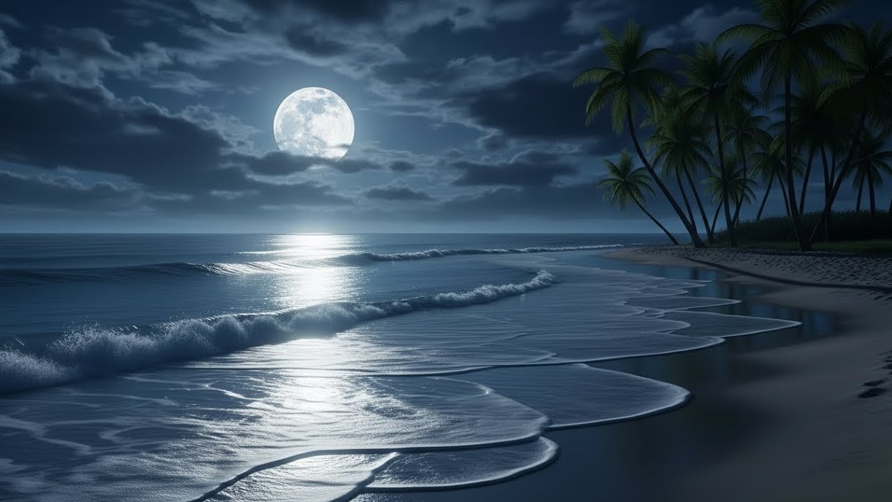 Moonlit Ocean Waves at Night | Deep Relaxation, Stress Relief and Peaceful Sleep Ambience