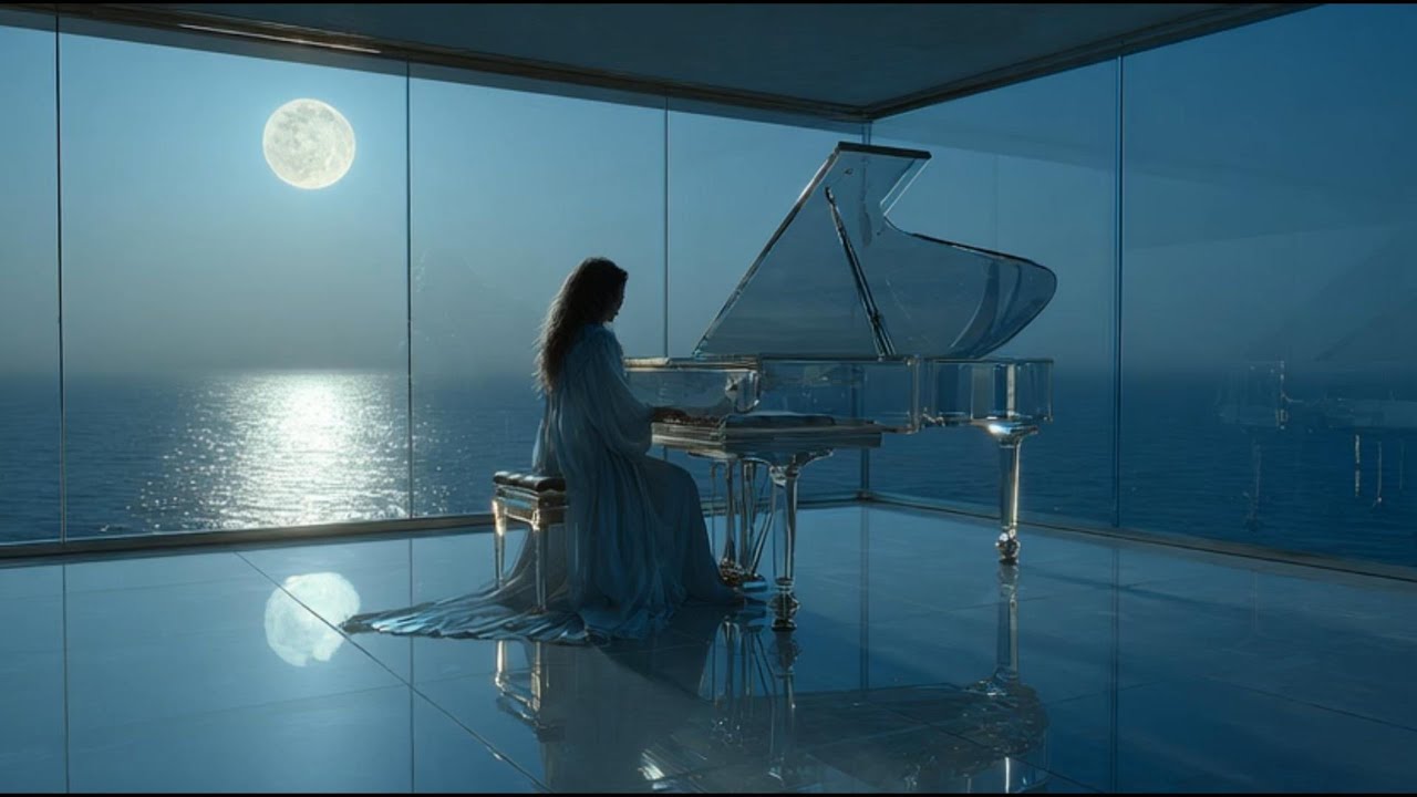 1 Hours of Moonlit Ocean Sleep Music | Theta Wave Piano & Ocean Sounds | Floating Sleep