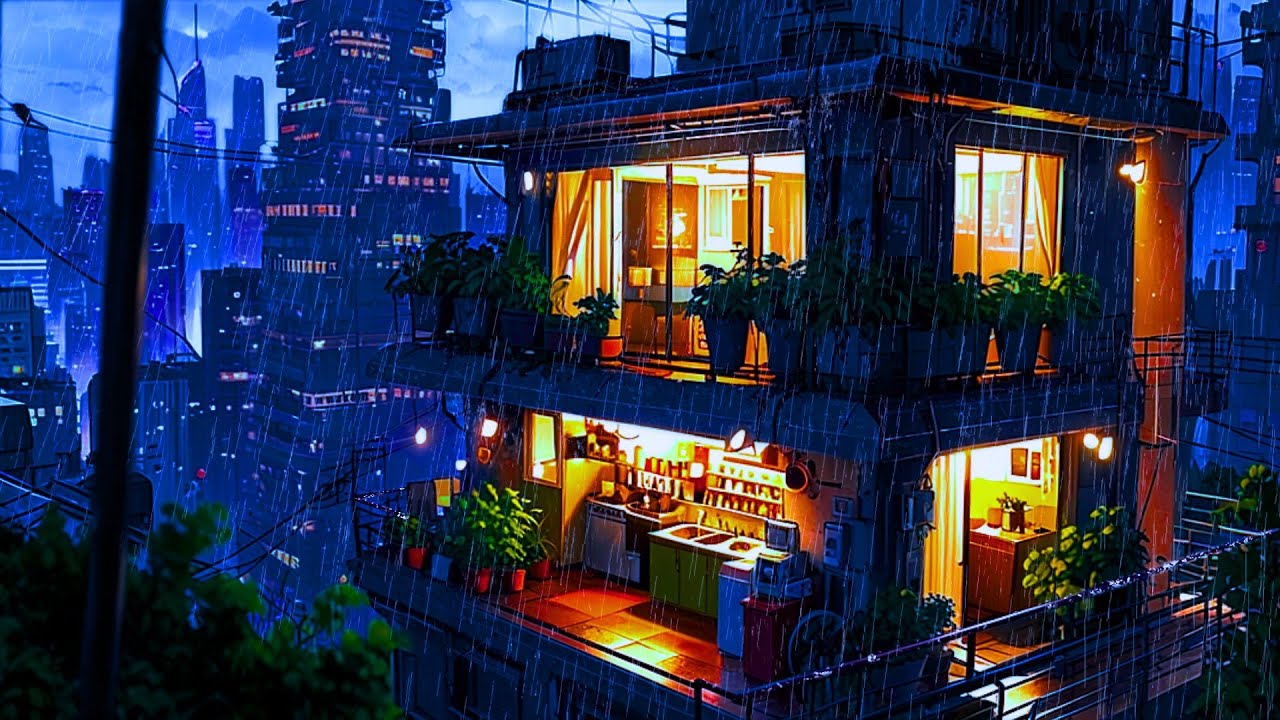 Rainy Night in a Cozy Cyberpunk Apartment 🌧️ | Deep Sleep ASMR Rain & Lofi for Stressed Minds