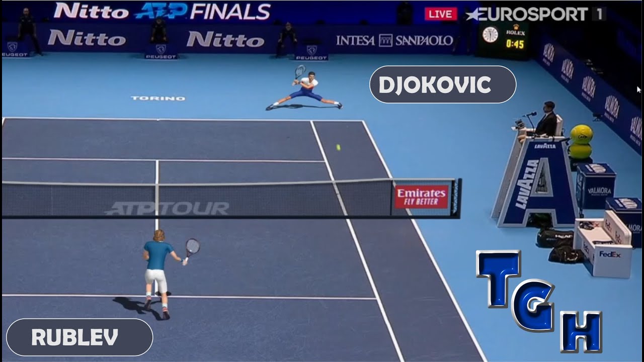 Djokovic sliding backhand passing shot winner | Tennis Elbow 2013 Gameplay