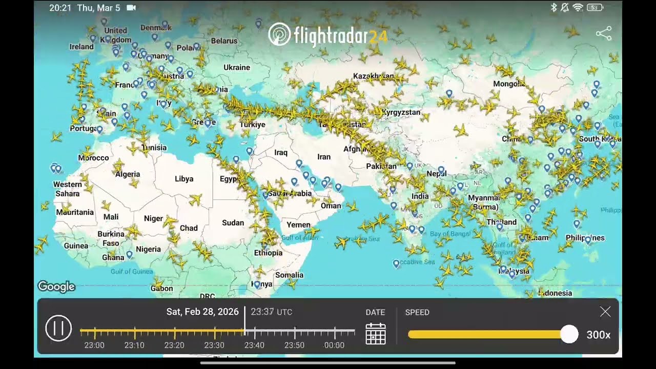 Timelapse shows change in the flow of Air Traffic in Middle East