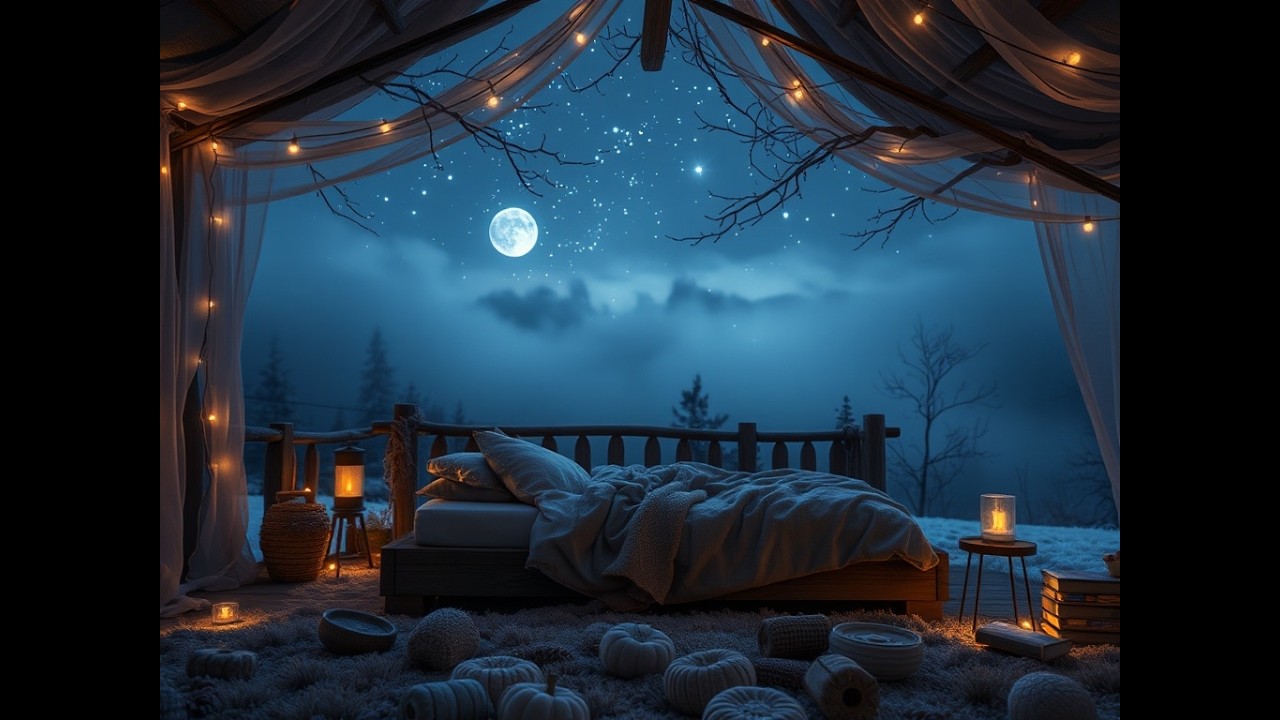 10 Hours  Night Ambience 🌙 Crickets Sounds, Moonlight Terrace, Relaxing Sleep Atmosphere