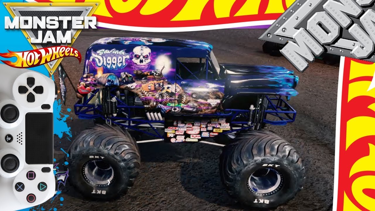 MONSTER JAM VIDEO GAME BACKFLIP CHALLENGE with real HOT WHEELS MONSTER TRUCKS