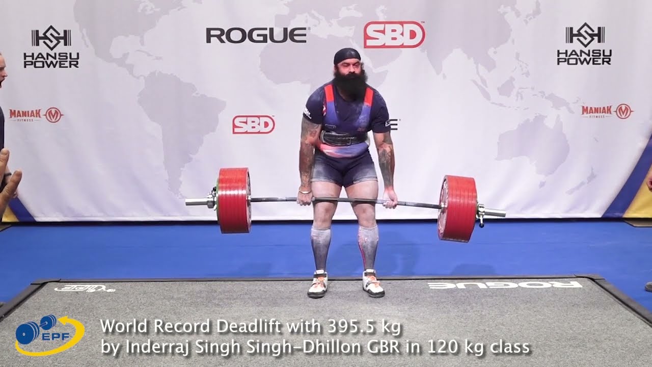 World Record Deadlift with 395.5 kg by Inderraj Singh Singh-Dhillon GBR in 120 kg class