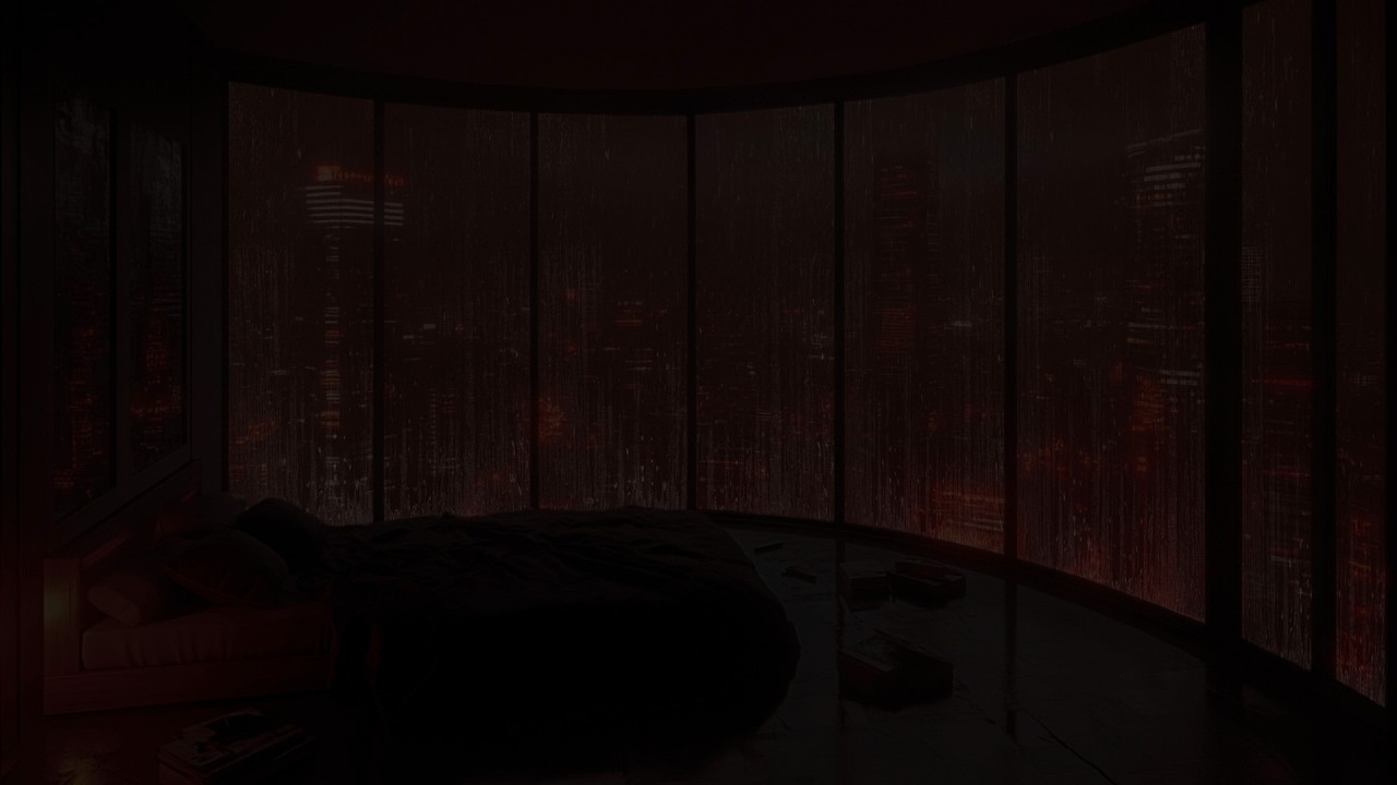 Urban Rainstorm Above the NYC🌧️⛈️Skyline Night Ambience - Deep Sleep & Calm•Cozy Penthouse Ambience