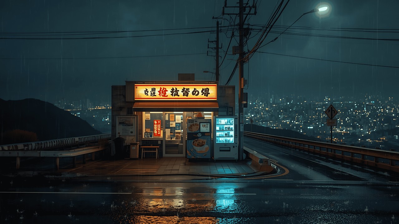 Osaka Night in Soft Rain 🌙 — via 90s Lofi Peaceful Study Mood | 4K