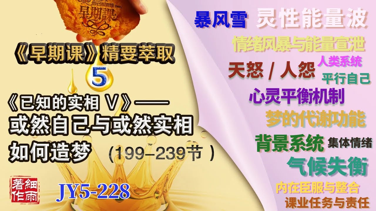 JY5-228《早期课》精要萃取 第五册 Y5-1-229.1《已知的实相V》 或然自己与或然实相如何造梦 #细雨资料 #细雨著作#细雨社#细雨解读赛斯书#心灵平衡机制#灵性能量波#背景系统