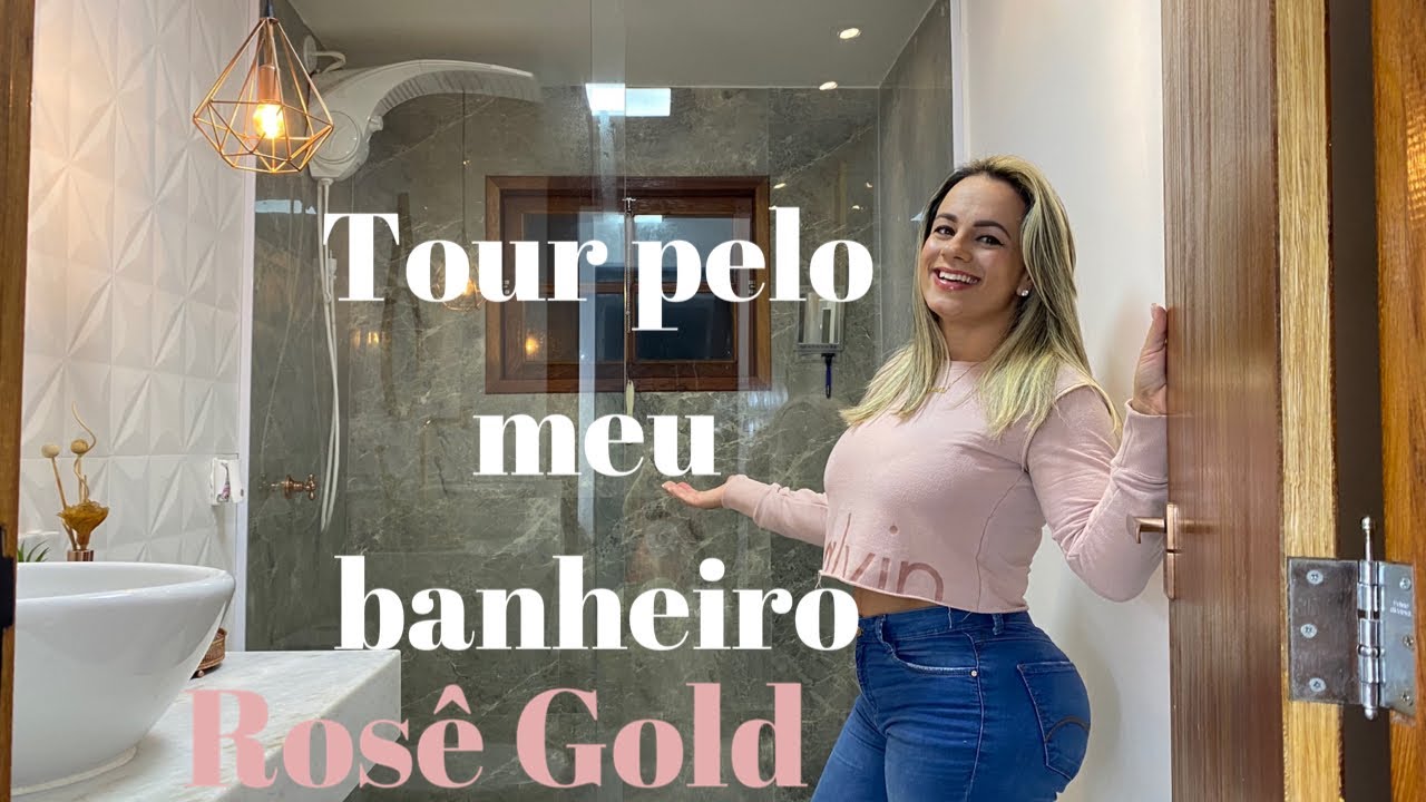 Tour pelo meu banheiro rose gold e marmorizado | 6,4 metros quadrados |comemoração 1000 inscritos 🥳