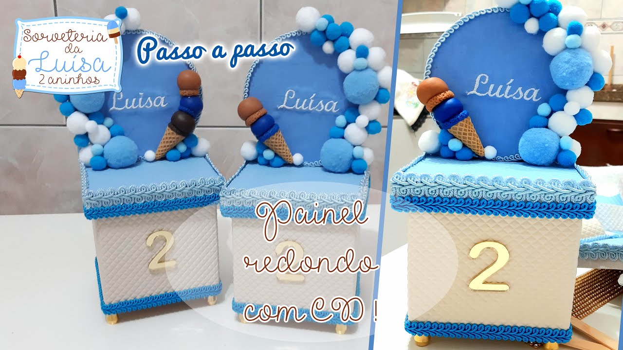 Como fazer painel redondo com CD para caixa cenário | Preparativos Festa Sorveteria 🍦💙