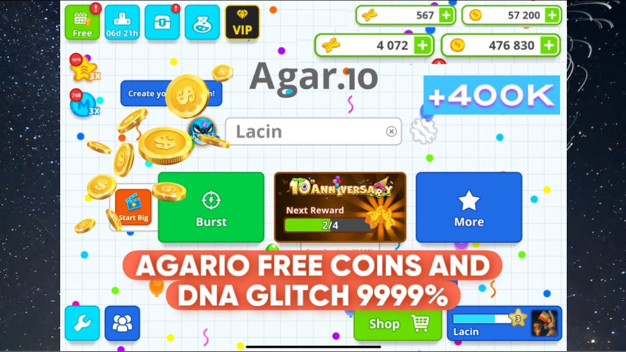 AGARIO FREE COINS AND DNA GLITCH (AGARIO MOBILE)