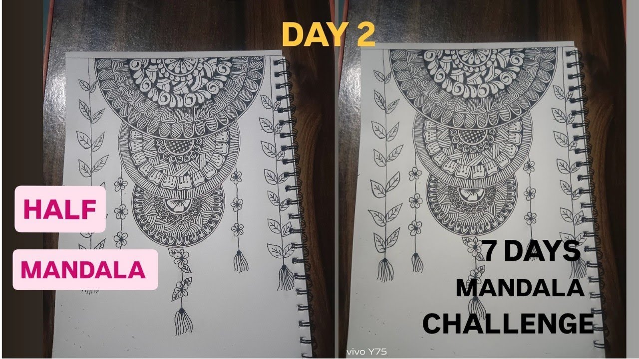 Day 2/7 🌿 Aesthetic Half Mandala Art | Mandala Challenge #shorts