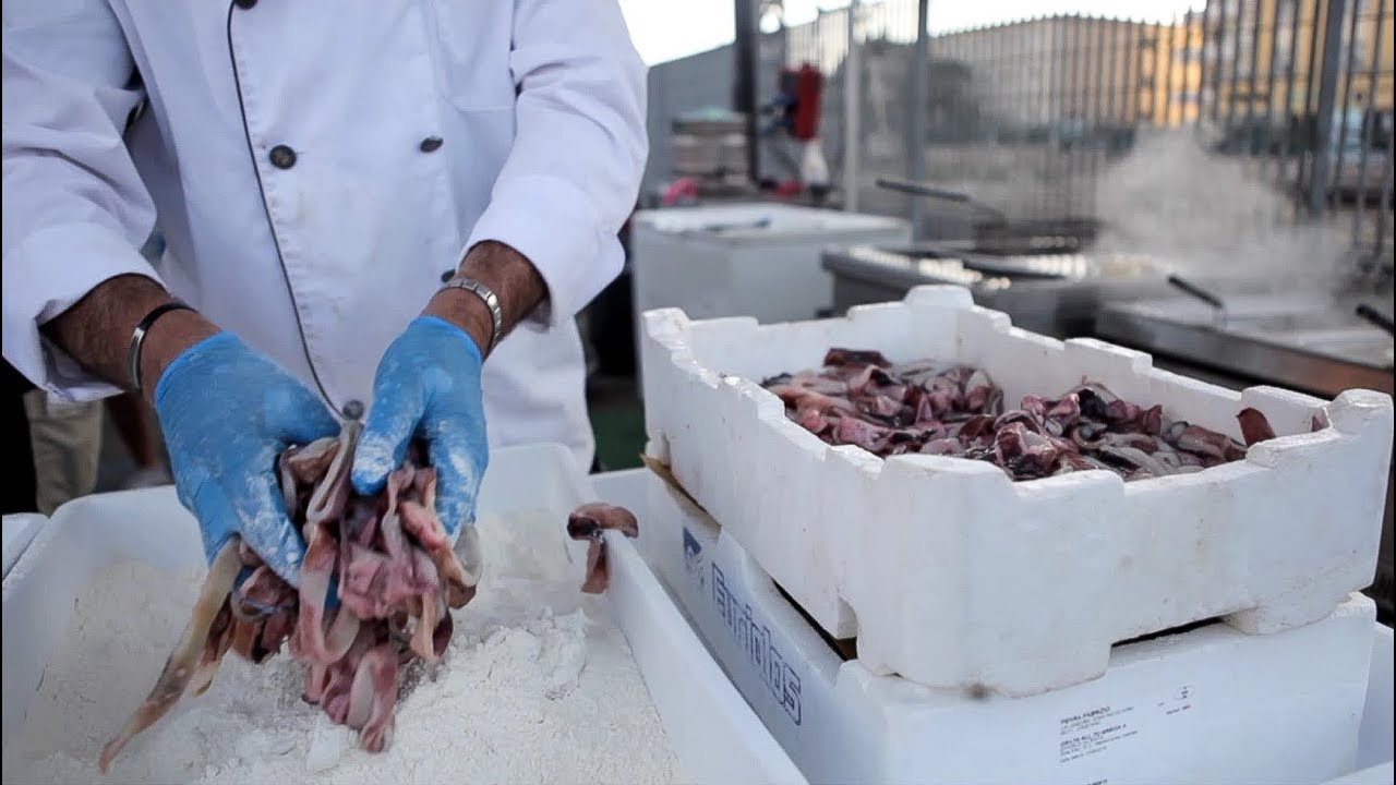 Fried Fish and Seafood. Olbia, Sardinia Street Food Festival. Italy