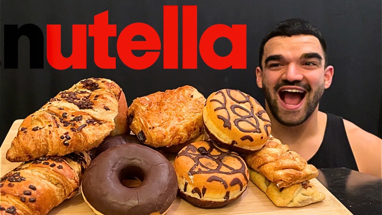 ASMR MUKBANG CHOCOLATE NUTELLA, CROISSANTS, DONUTS, CINNAMON ROLLS, PAIN AU CHOCOLAT EATING SOUNDS