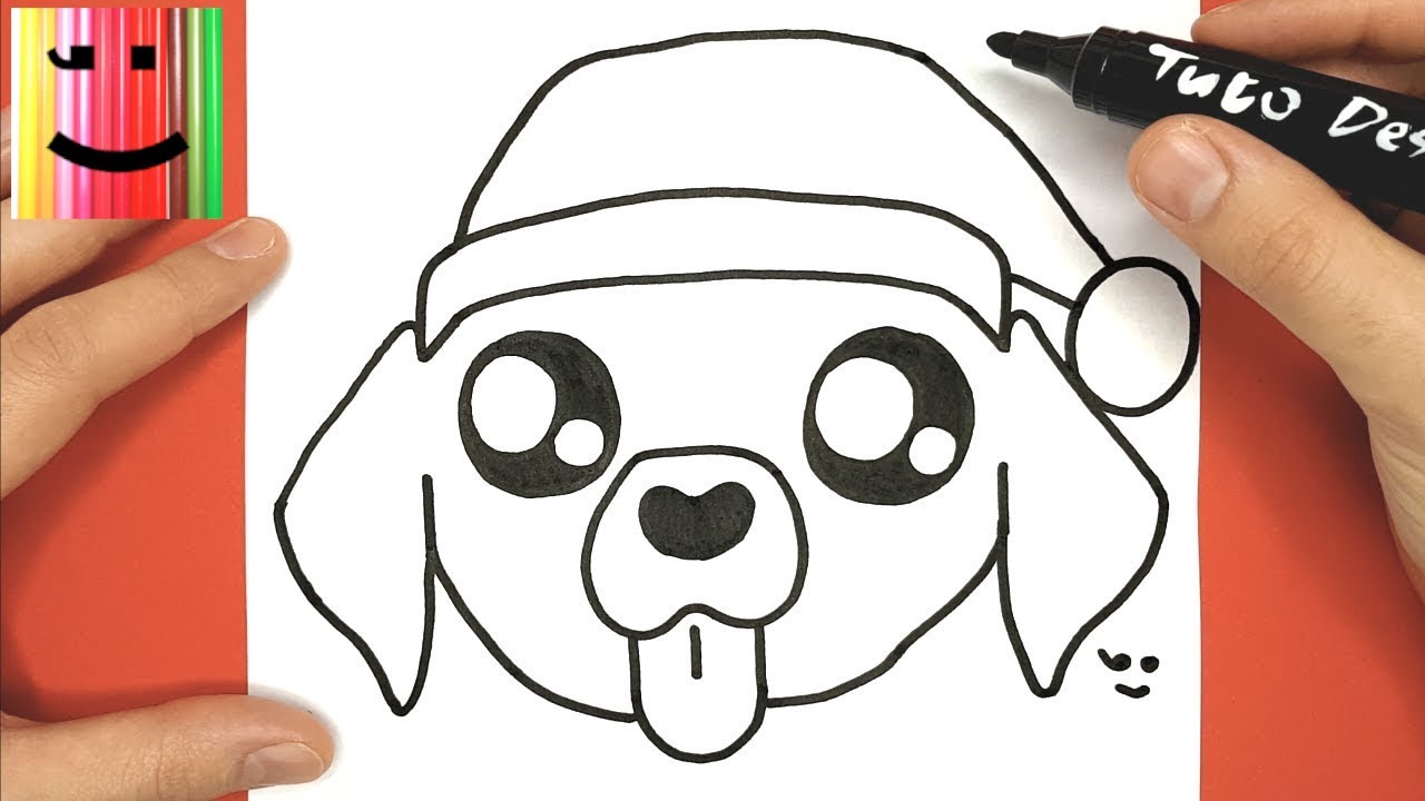 COMMENT DESSINER ET COLORIER UN CHIEN KAWAII AVEC UN BONNET DE NOËL - TUTO DESSIN