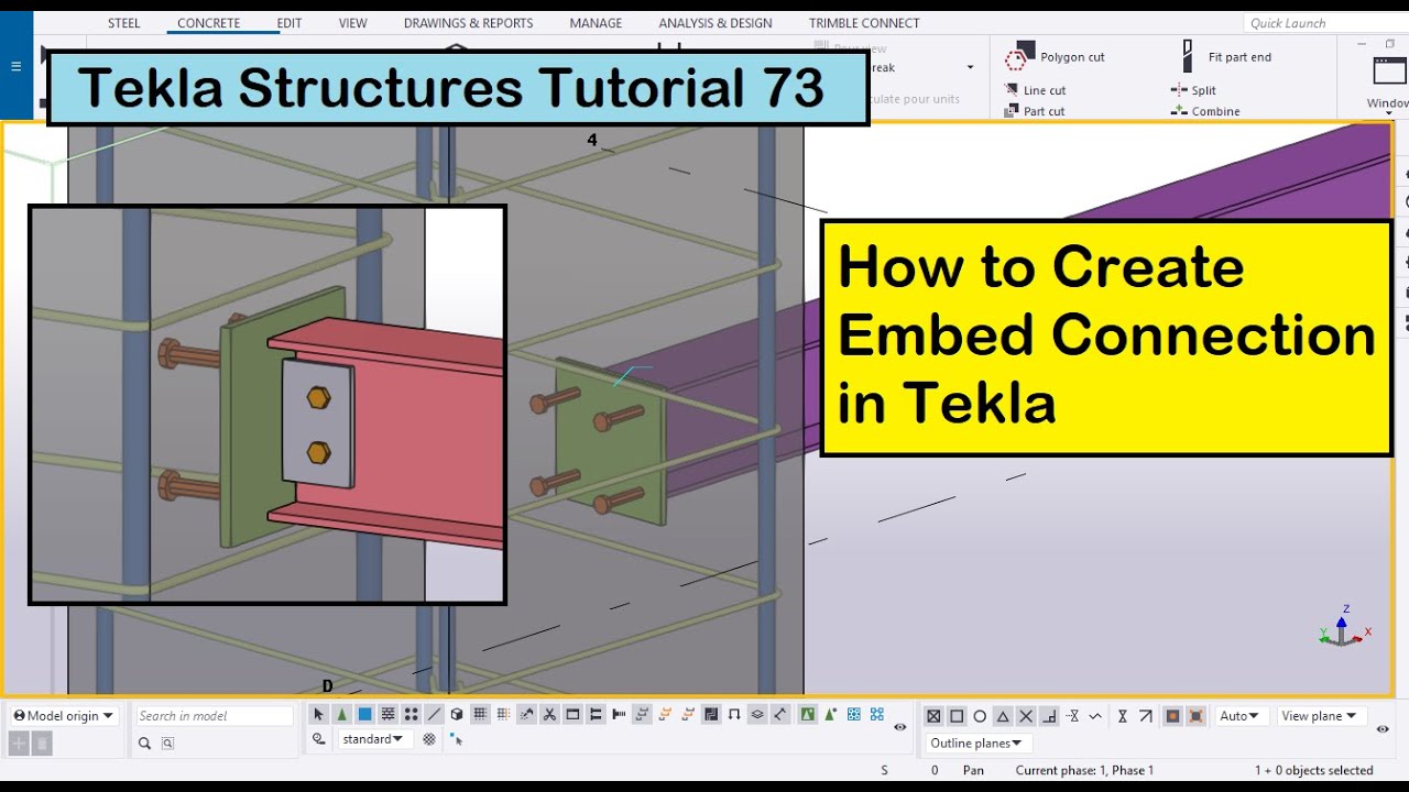 Tekla Structures Tutorial 73 | How to Create Embed Connection in Tekla