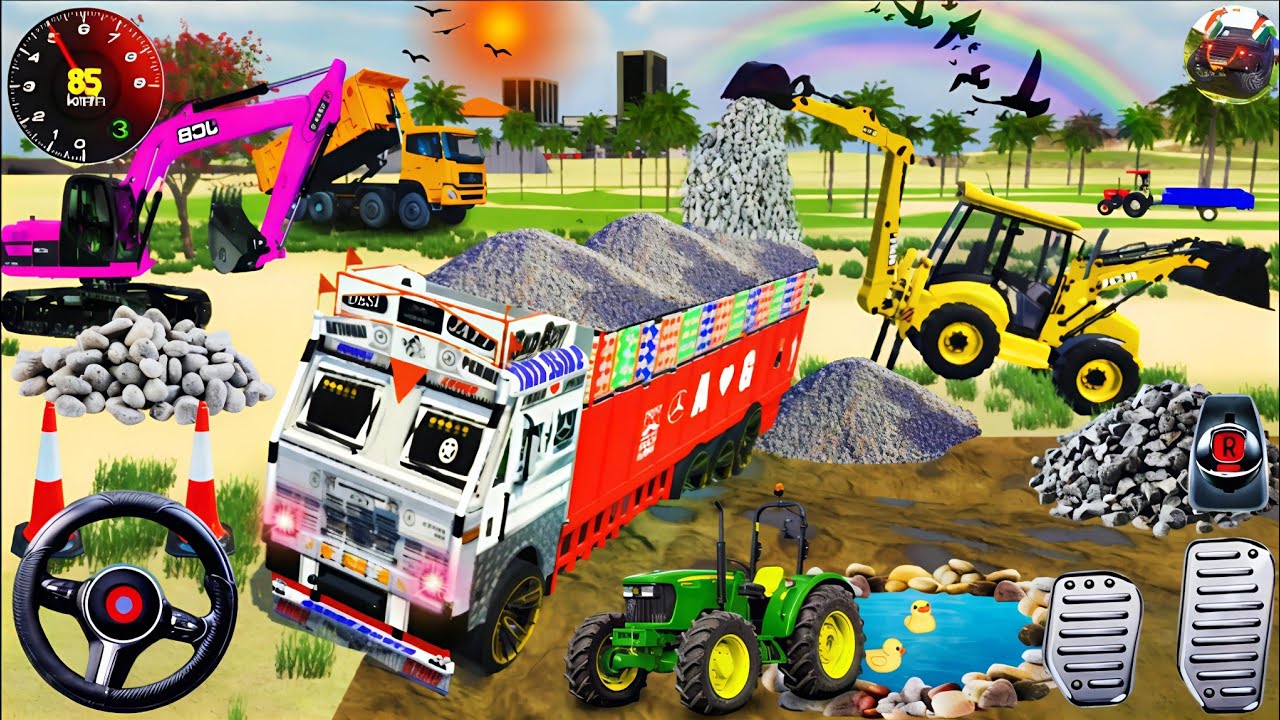 🔴Drive JCB🕹️ and Uploading Stone 🪨🚜 From Dumper Truck in Game #truck​ #jcb​ #tractor​ #games​