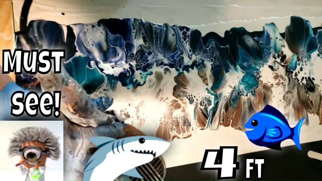 4FEET! | Large Ocean Wave Pour Painting | fluid painting swipe technique