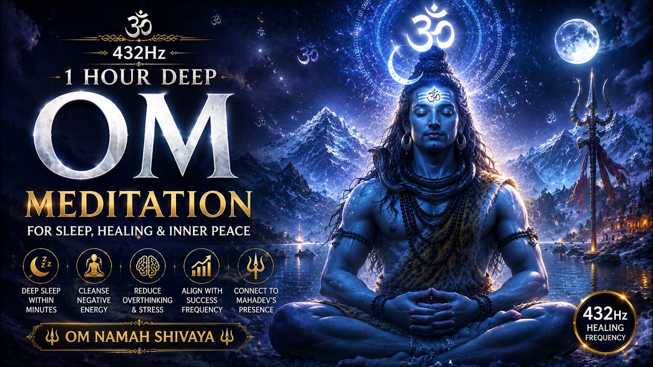 😴 SLEEP IN 5 MINUTES: 1 Hour Deep Om Chanting (432Hz Healing Meditation) 🔱 | Cleanse Aura & Energy