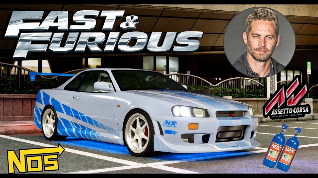 ASSETTO CORSA | 2 Fast 2 Furious | Traffic mod | Paul Walker 's car | Nissan R34 GTR | Night Shutoko