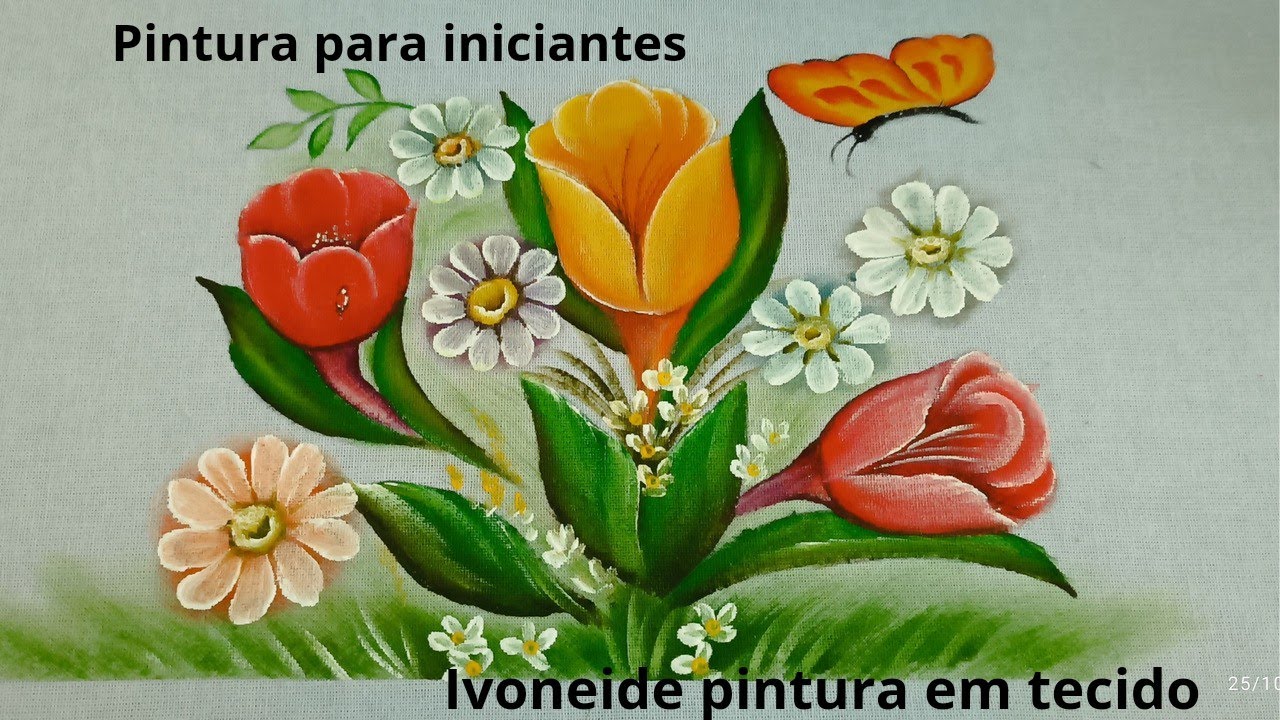 Ivoneide Pintura em tecido e artesanato está ao vivo! Pintura de tulipas com margaridas.