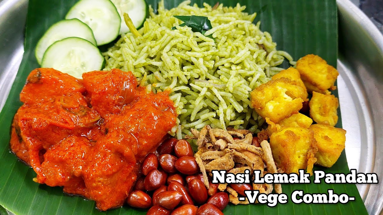 VAGETERIAN NASI LEMAK PANDAN with Vege Chicken Sambal