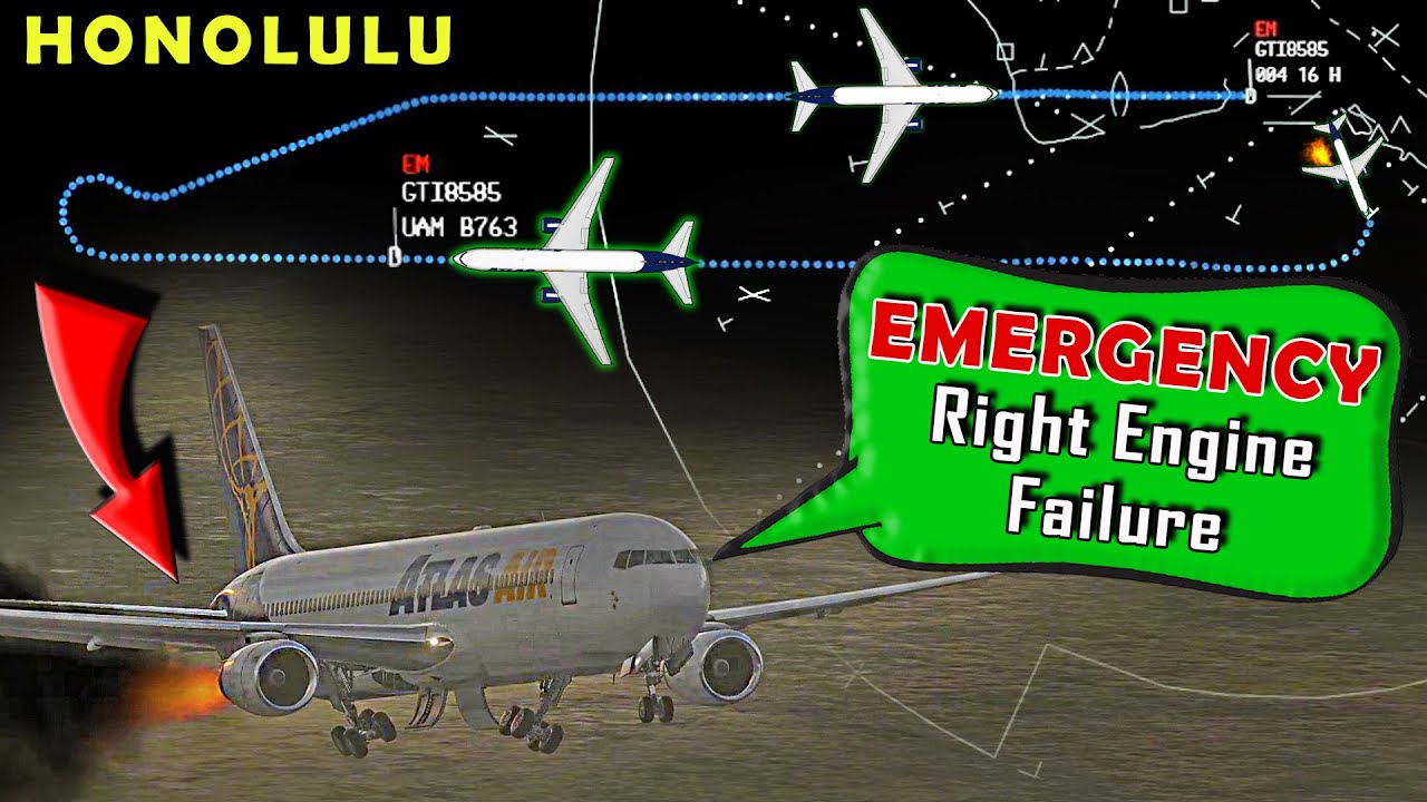 Atlas Air B767 has RIGHT ENGINE FIRE after takeoff | Emergency Return