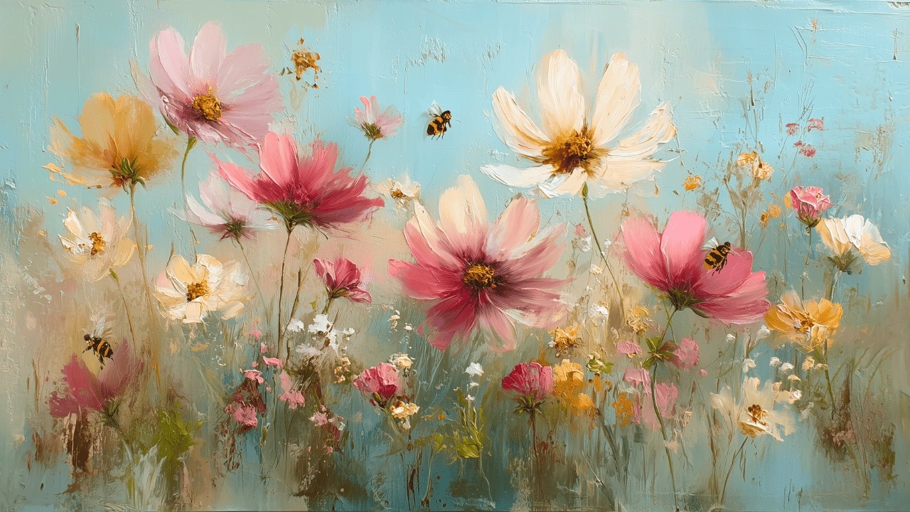 Pastel Wildflowers in Bloom 🌸 | Vintage Oil flower Painting 4K Gold Frame TV Art Screensave
