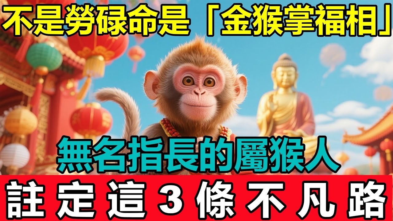 這不是勞碌命，是「金猴掌福相」！無名指長的屬猴人，註定走這3條不凡路！晚年子孫繞膝！