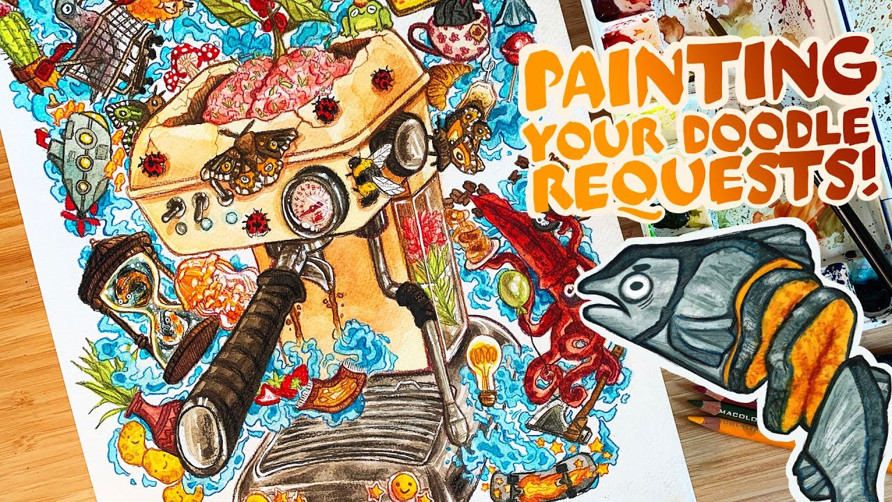 ☕️ Paint With Me + Art Shop Announcement! || 🦑🛒🌱 The Final ✨𝓯𝓪𝓷𝓬𝔂✨ Sketchbook Illustration