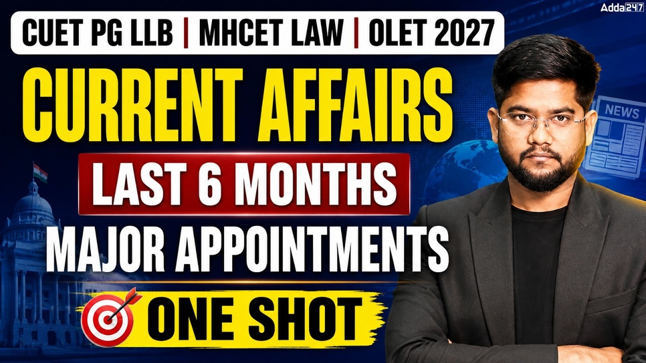 6 Months Current Affairs 2026 | Appointments ( March &ndash; August ) | CUET PG LLB, MHCET Law & OLET 2027