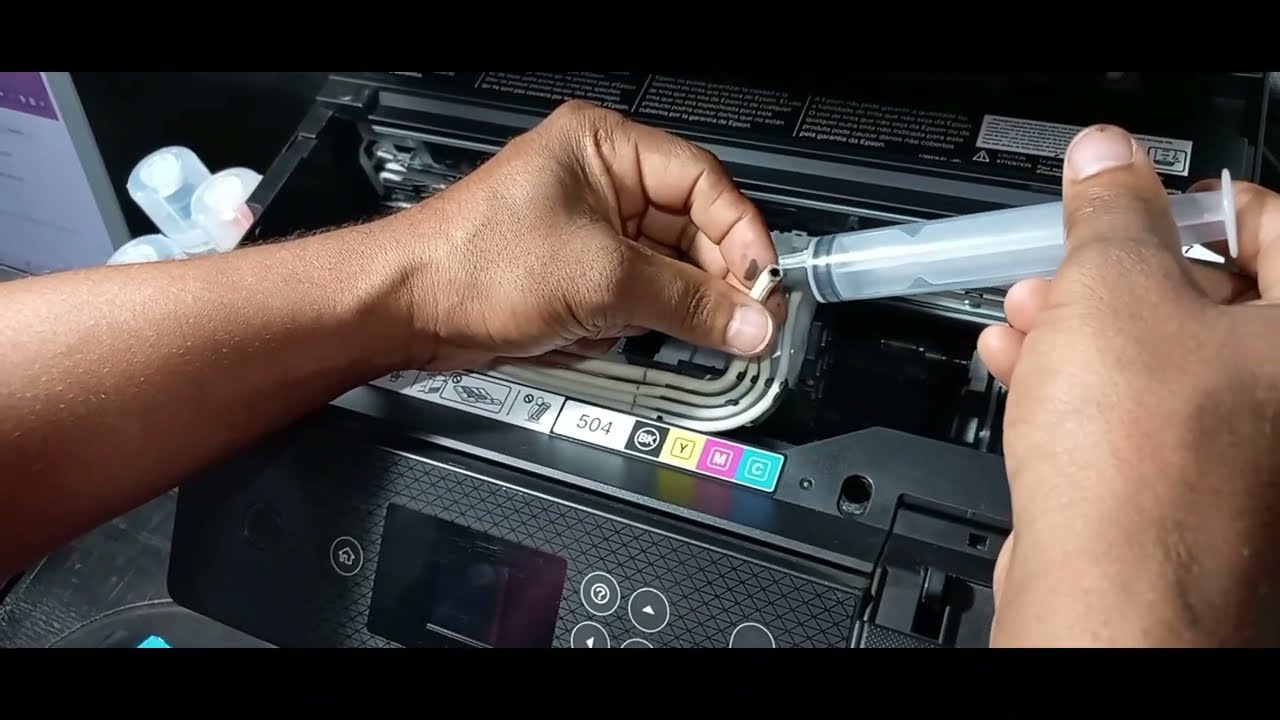 Substituindo a tinta Pigmentada preta da impressora Epson L4260 pela Corante da Epson L3150.