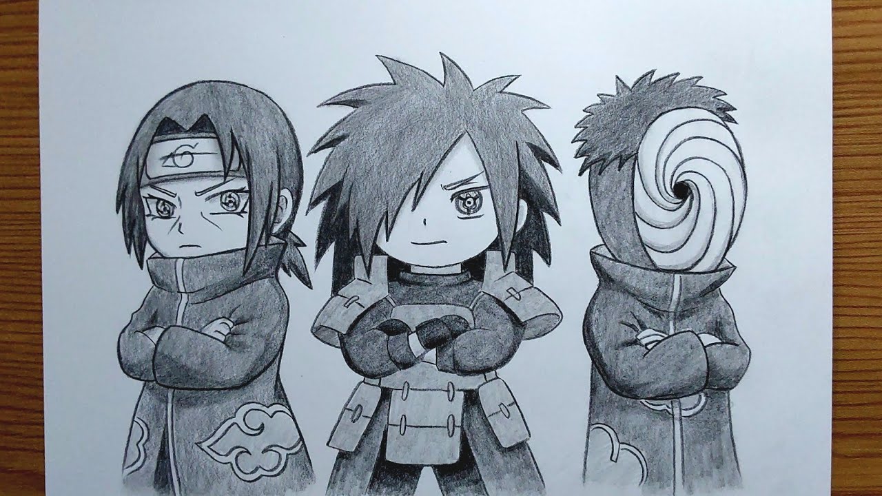 How To Draw Chibi Uchiha Trio || Pencil Drawing Tutorial (Itachi, Madara, Obito)