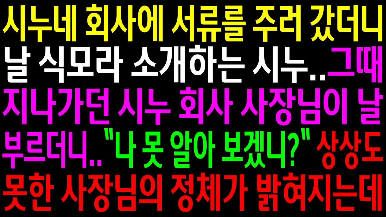 (실화사연)시누네 회사에 서류를 주러 갔더니 날 식모라 소개하는 시누..그때 지나가던 시누 회사 사장님이 날 부르자 시누가 게거품을 무는데[신청사연][사이다썰][사연라디오]