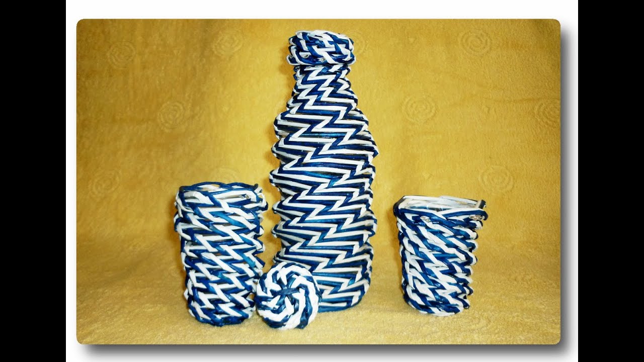 Двухцветное спиральное плетение из газет / Two-color spiral weave from newspapers