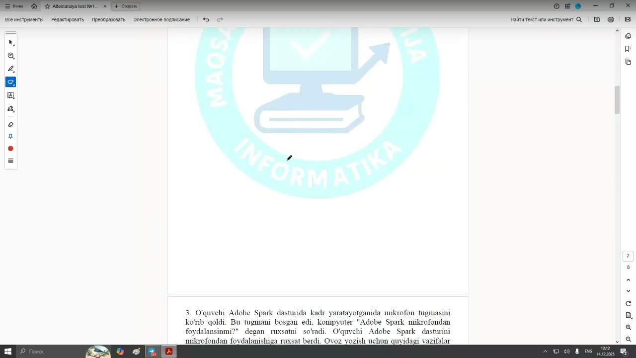 informatika fanidan attestatsiya darajasidagi savollar tahlili | 13-test 1-qism