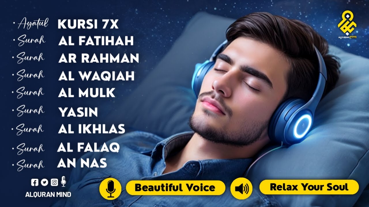 Fall Asleep to Soothing Quran Recitation | Alfatiha, Ayat AlKursi, Yasin, AlWaqiah, Arrahman, Almulk