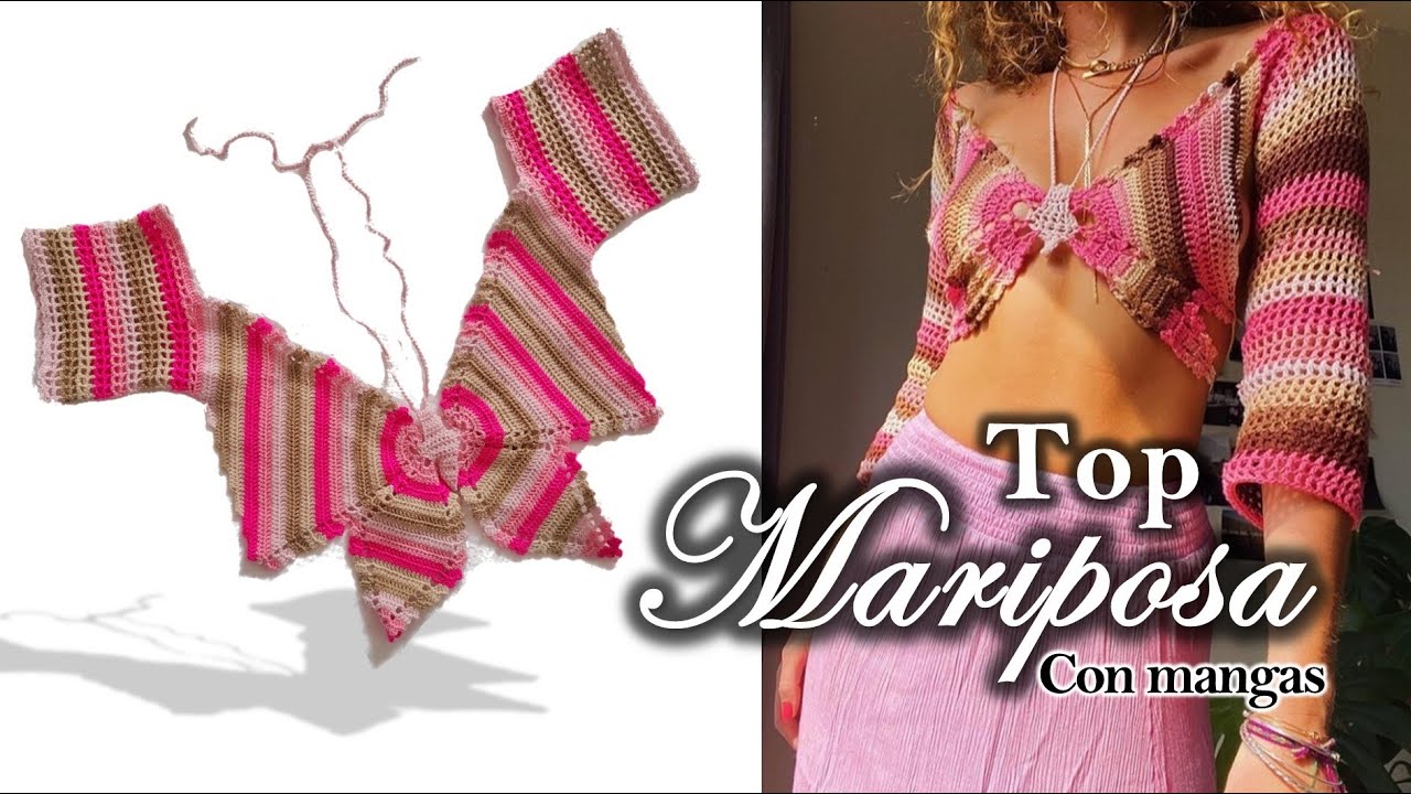 TOP MARIPOSA CON MANGAS | PASO A PASO EN ESPAÑOL | TODAS LAS TALLAS (Auder Crochet)