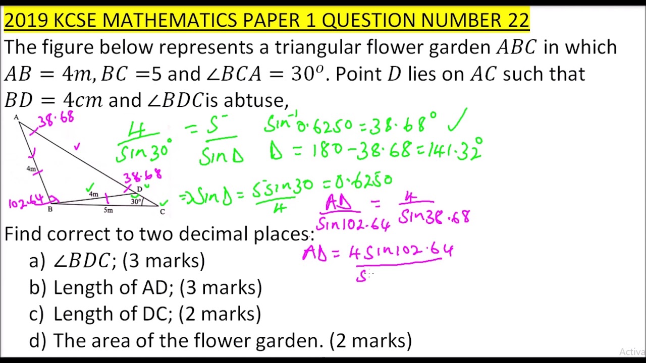 2019 KCSE MATHEMATICS PAPER 1 QUESTION 22
