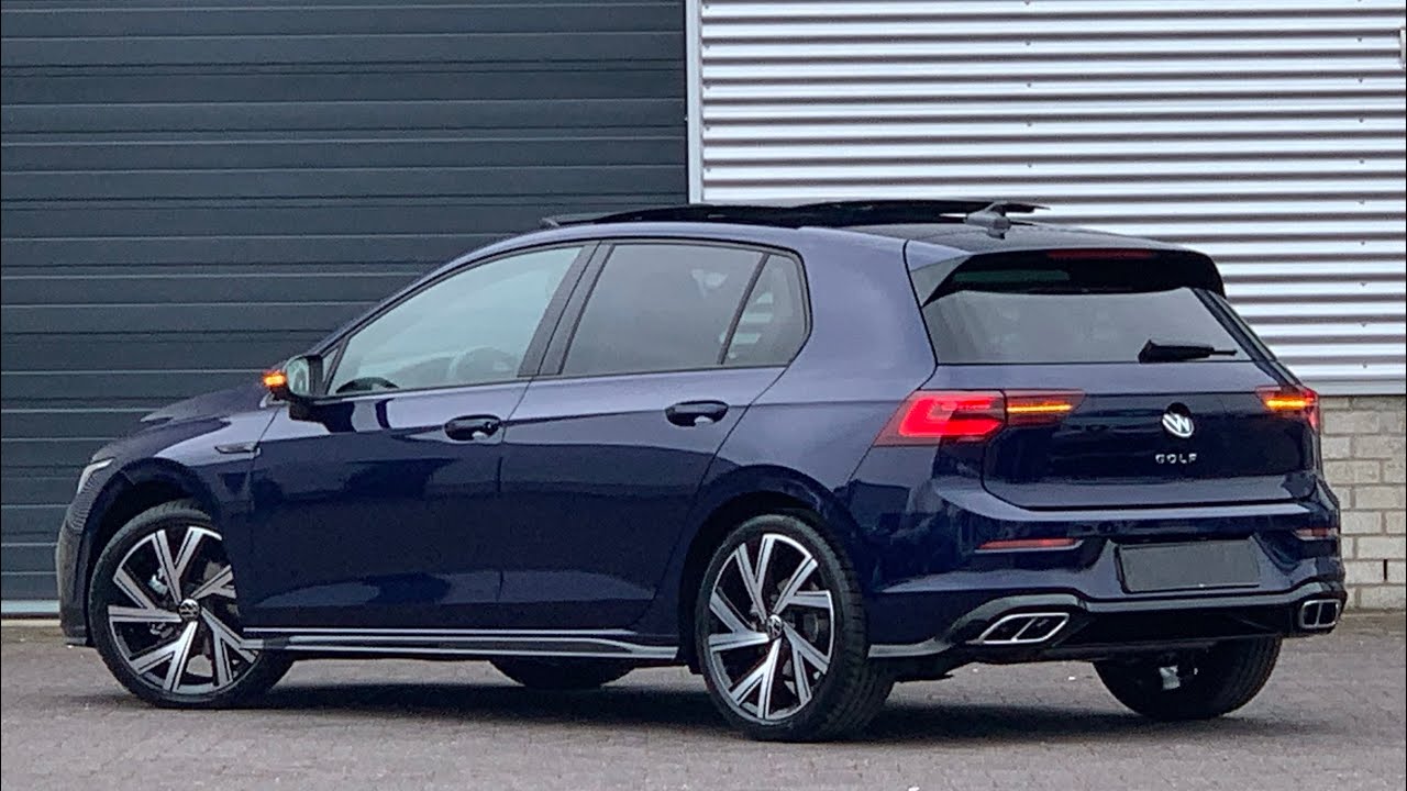 Volkswagen NEW Golf 8 SEL R-Line 2021 in 4K Atlantic Blue 18inch Bergamo walk around & detail inside