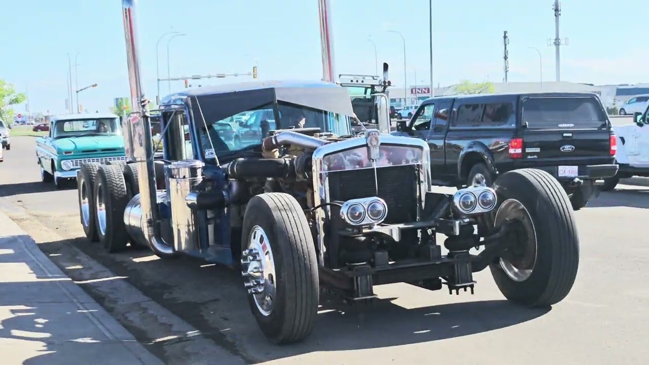 Crazy Slammed Rat Rod Diesel Semi Monster Pulls Up to a Car Meet - Full Video 4K | 60fps