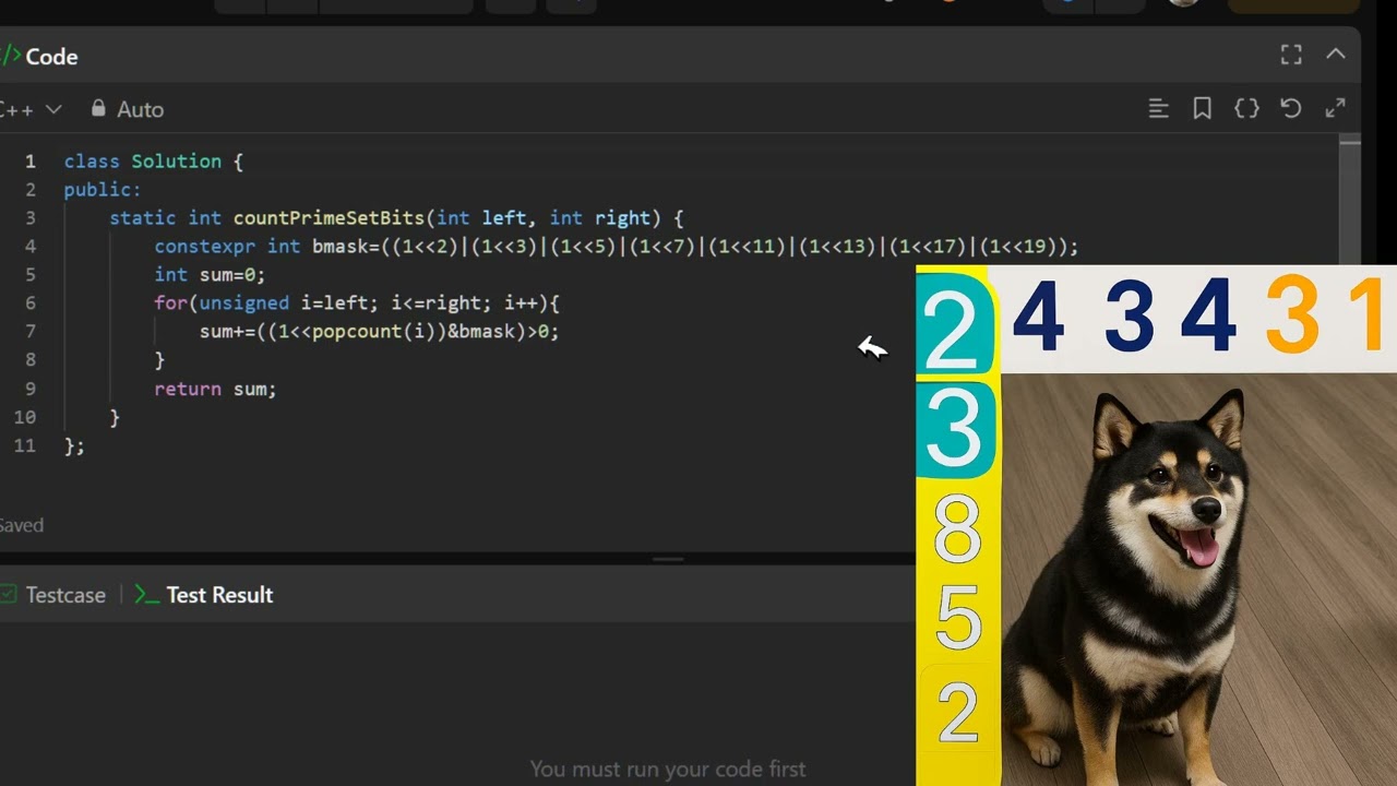 C++ Py3 bitmask速解Leetcode 762  Prime Number of Set Bits in Binary Representation