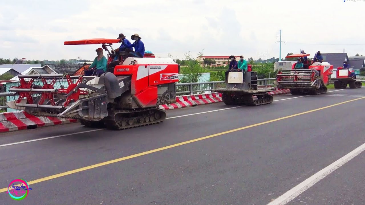 Máy cắt máy kéo lúa chạy trên đường như đi hành quân | Kubota DC93 Rice Harvester LADY