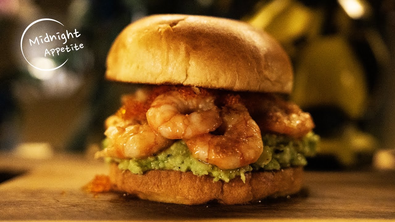 Garlic Prawns, Smashed Avocado and Fish Roe