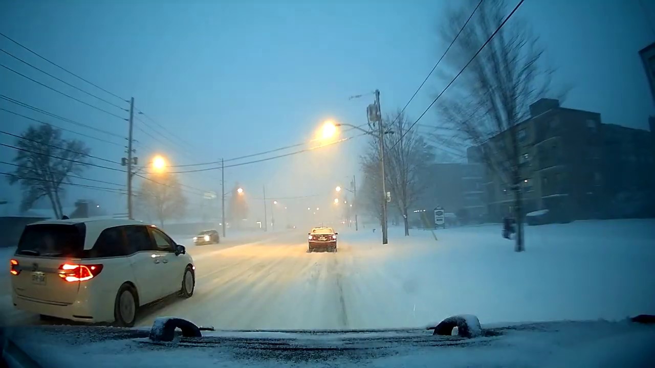 Driving on Finch Avenue in Toronto  in Winter Storm