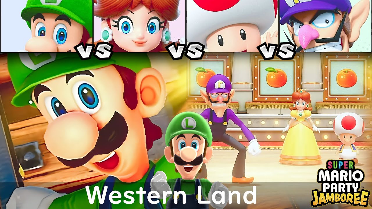 Super Mario Party Jamboree Luigi vs Daisy vs Toad vs Waluigi in Western Land
